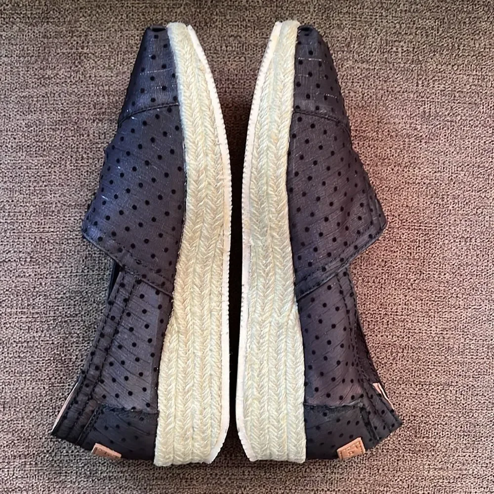 New Joy & Mario Polka Dot Mesh Espadrille Size 6.5W in Black